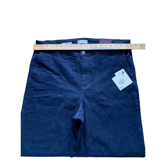 Ava & Viv Womens Wide Leg High-Rise Relaxed Fit Dark Blue Denim Pants - Picture 7 of 16